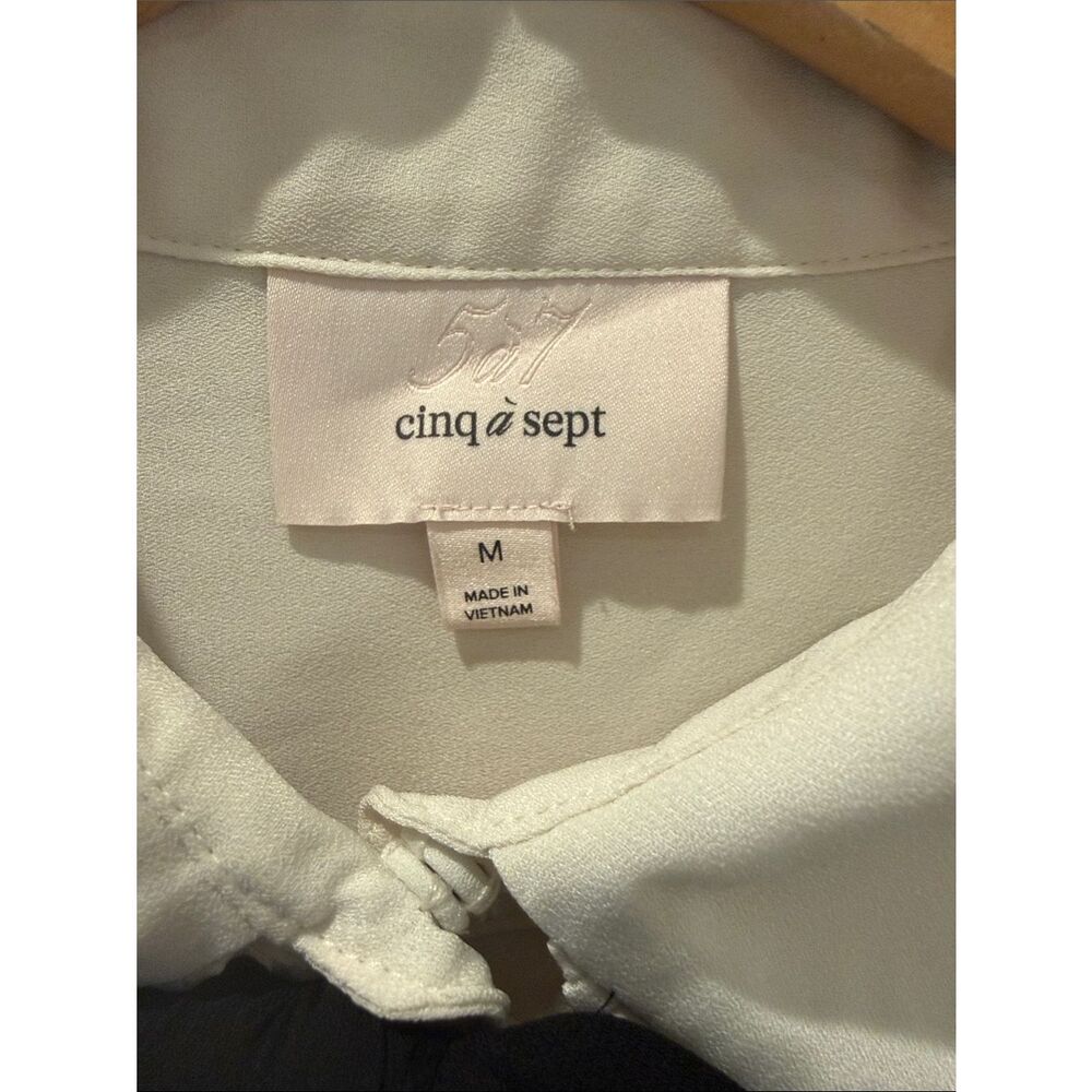 cinq a sept Zaida White Button-Front Blouse with Black Bow cropped size medium - Picture 5 of 12